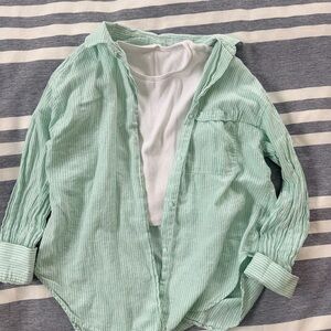 Zara Girls Size 11/12 Mint Striped Shirt with Attached White Camisole